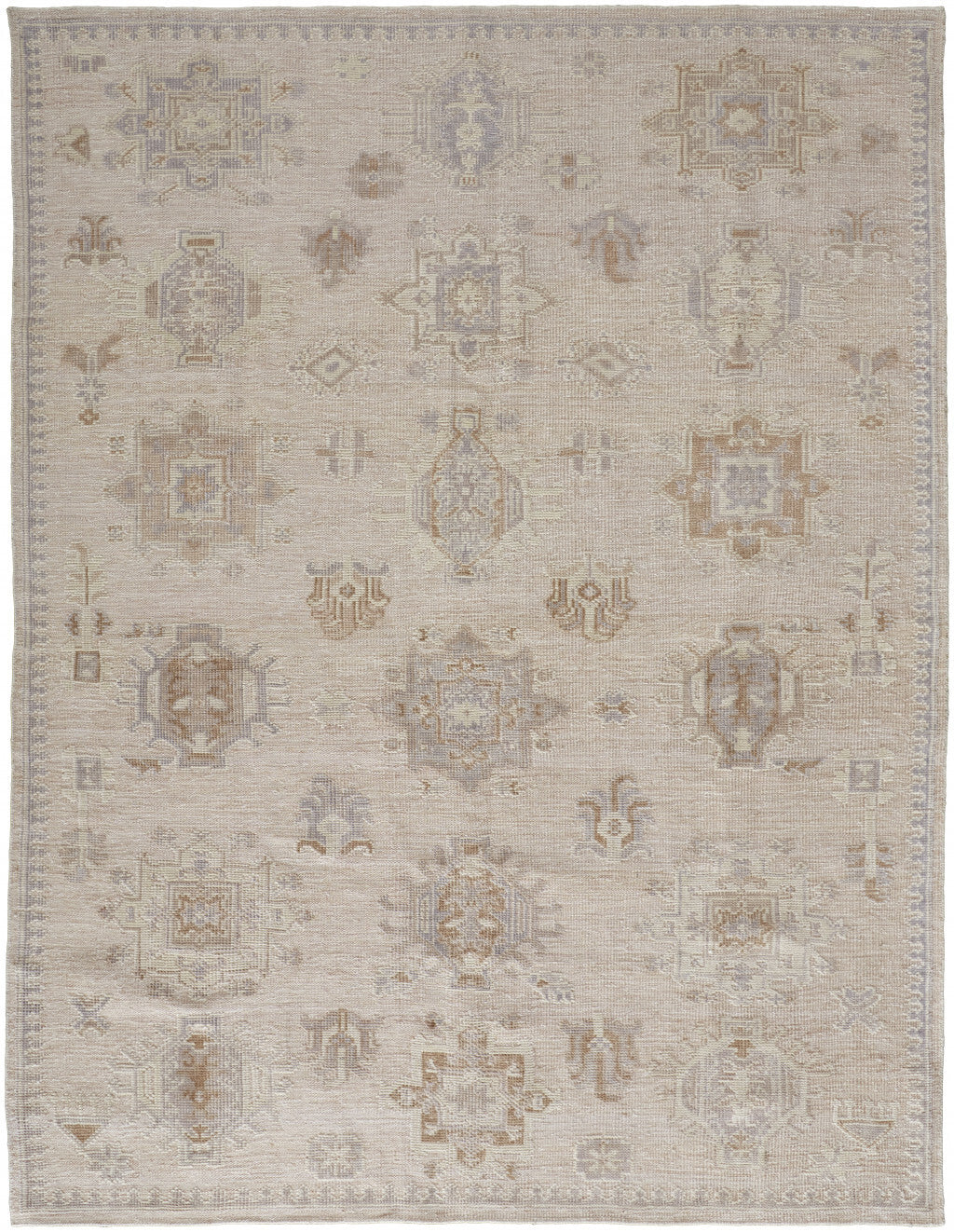 10' X 14' Tan And Brown Floral Hand Knotted Stain Resistant Area Rug