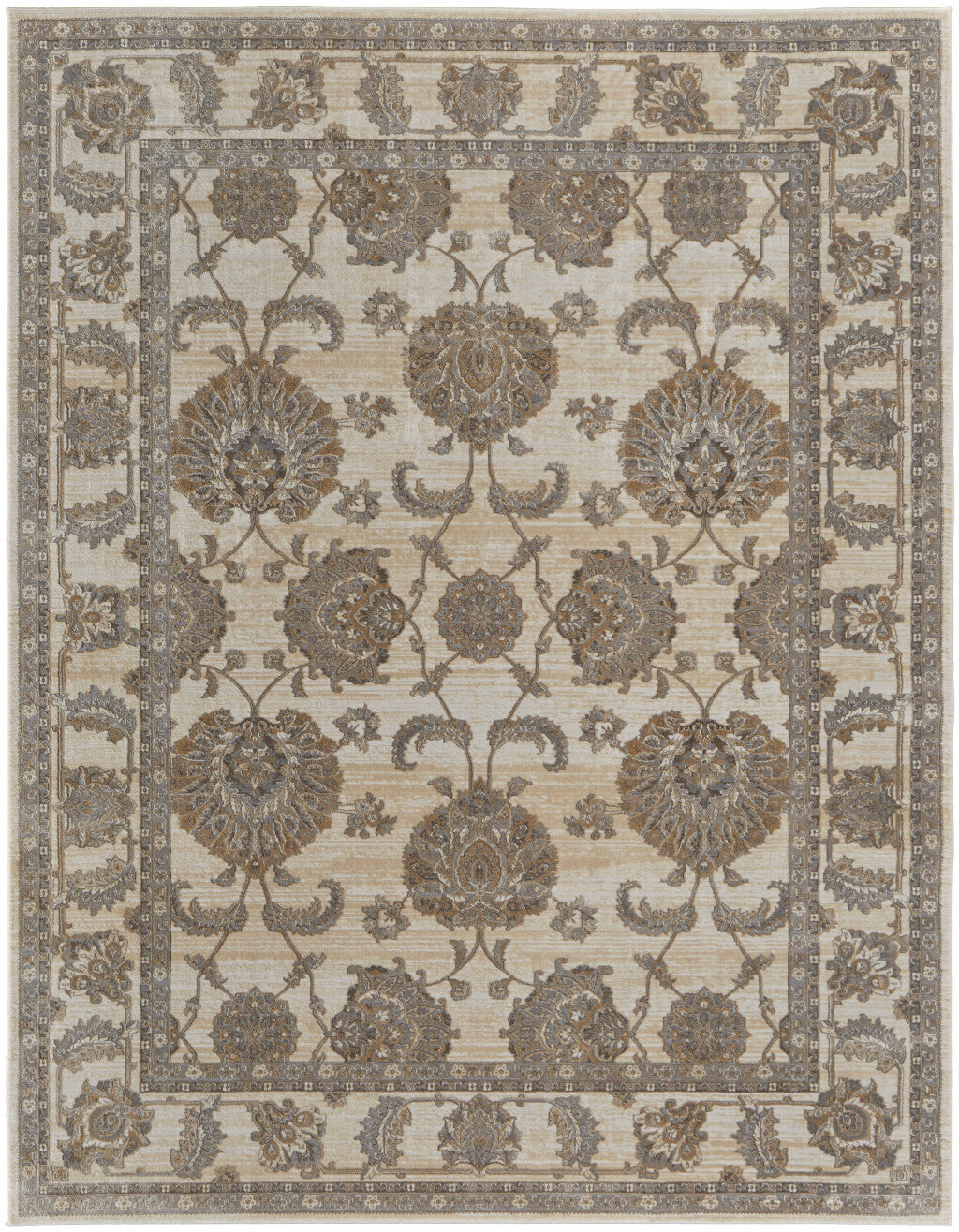 10' X 14' Tan Ivory And Brown Power Loom Area Rug