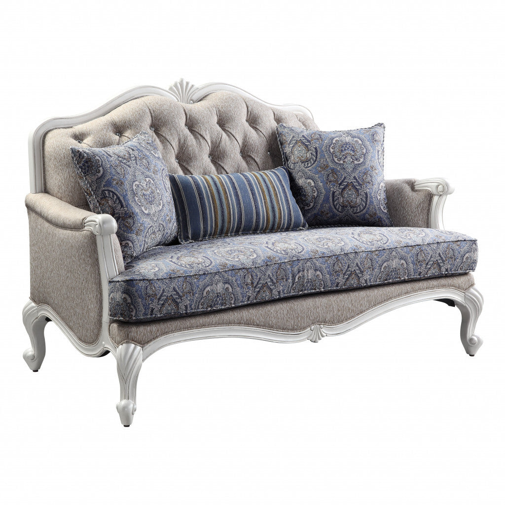 64" Beige 100% Linen And White Love Seat