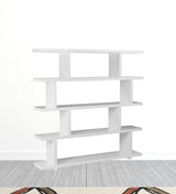 63" White Wood Five Tier Open Asymmetrical Bookcase