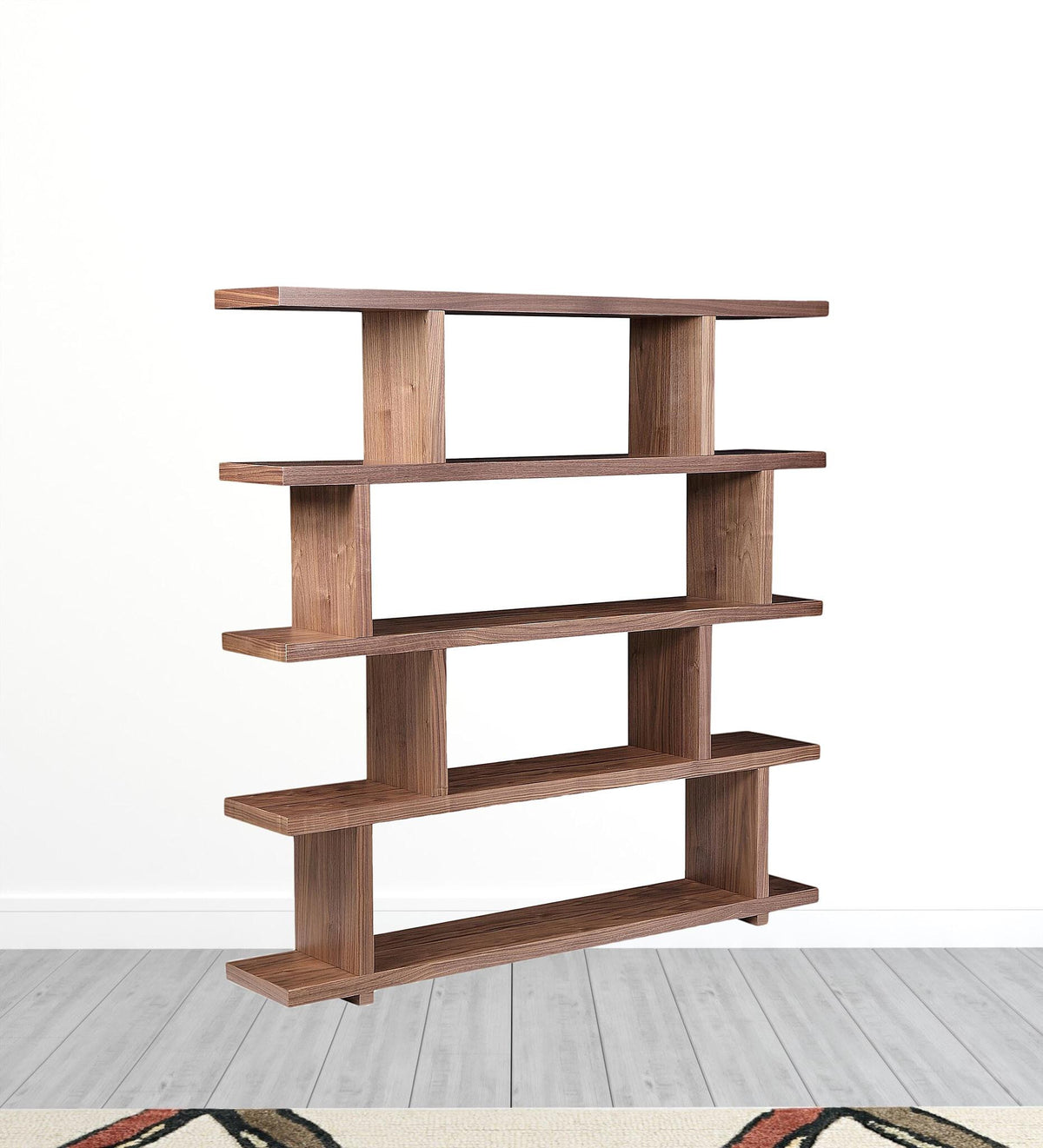 63" Natural and Brown Wood Five Tier Bookcase