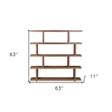 63" Natural and Brown Wood Five Tier Bookcase