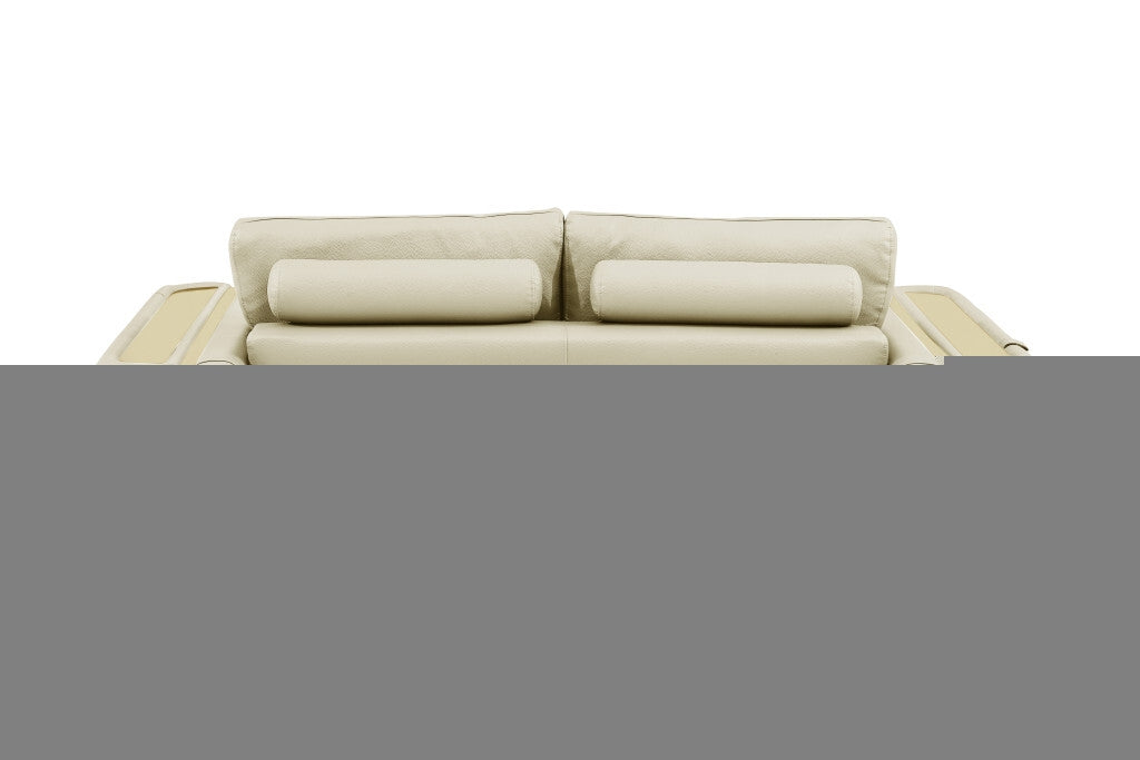 Two Piece Indoor Beige Italian Leather Five Person Seating Set