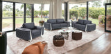 Three Piece Indoor Dark Gray Italian Leather Six Person Seating Set