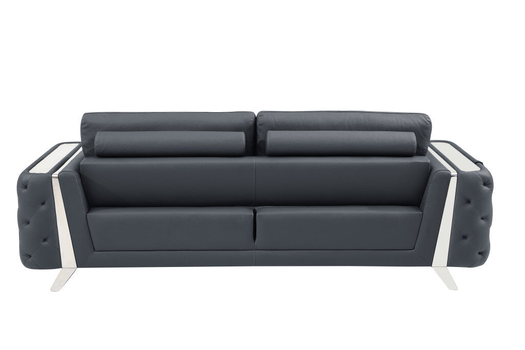 Two Piece Indoor Dark Gray Italian Leather Five Person Seating Set