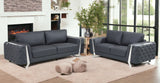 Two Piece Indoor Dark Gray Italian Leather Five Person Seating Set