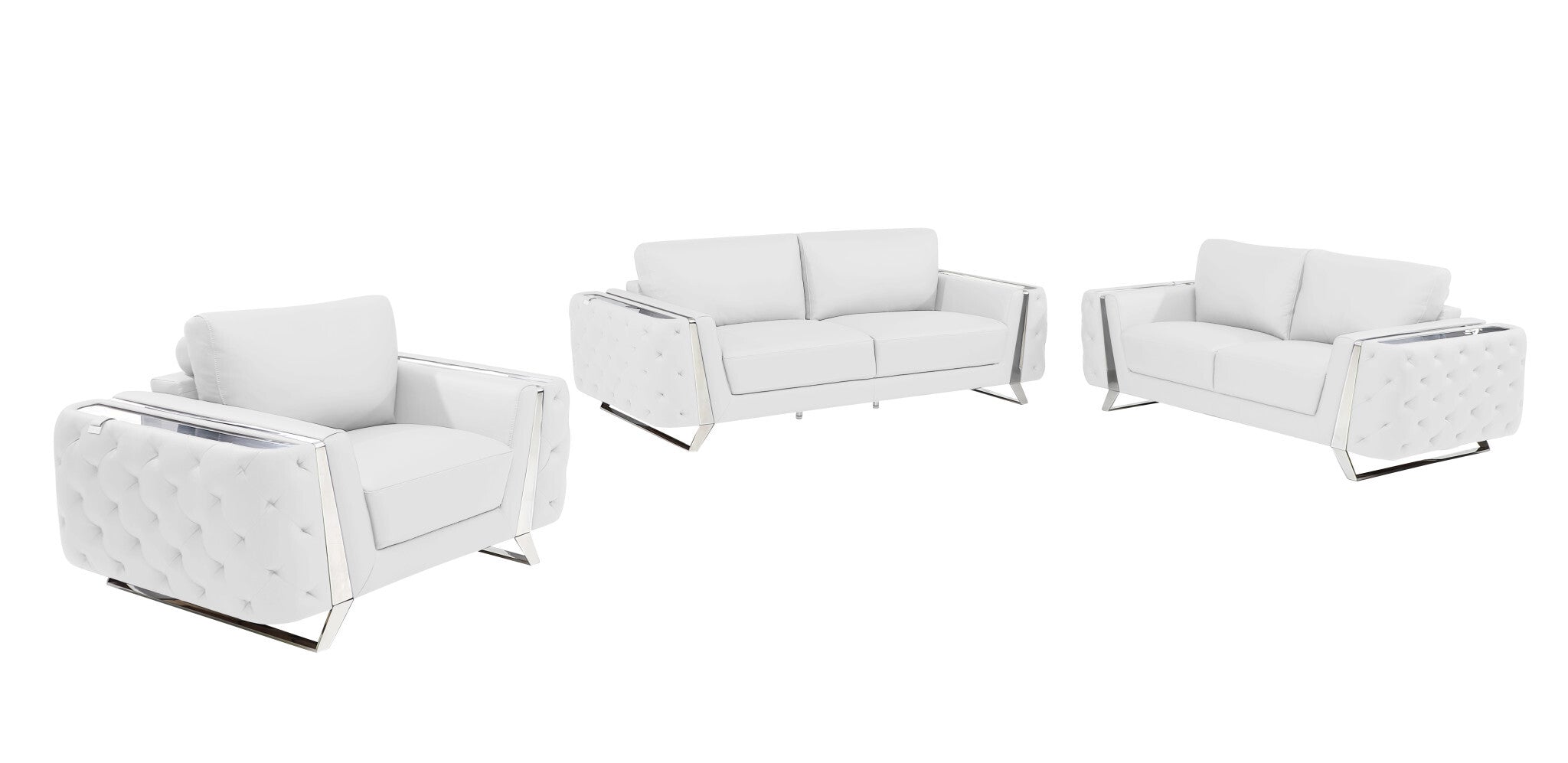 Three Piece Indoor White Italian Leather Six Person Seating Set