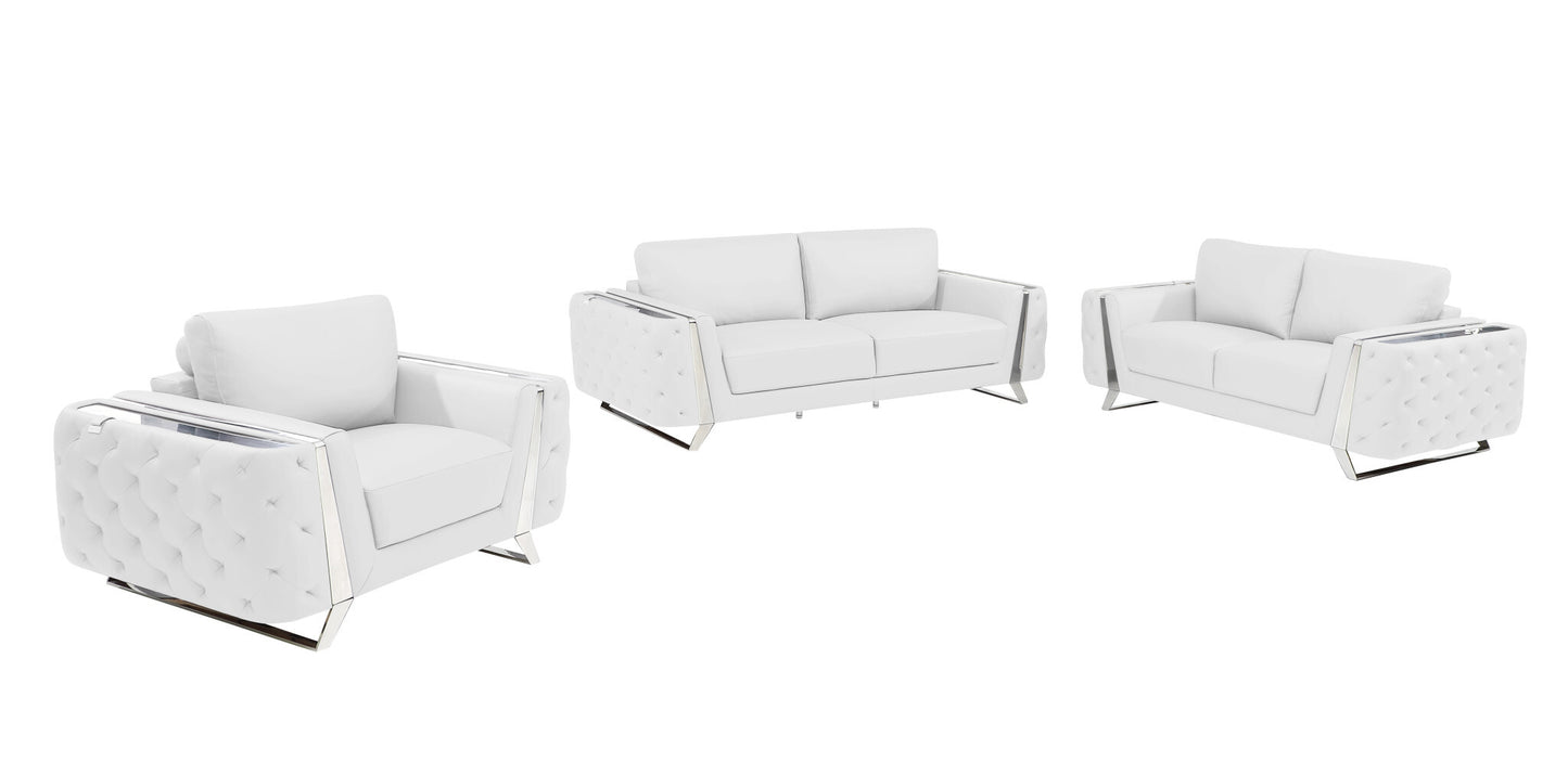 Three Piece Indoor White Italian Leather Six Person Seating Set