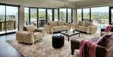 Three Piece Indoor Beige Velvet Six Person Seating Set