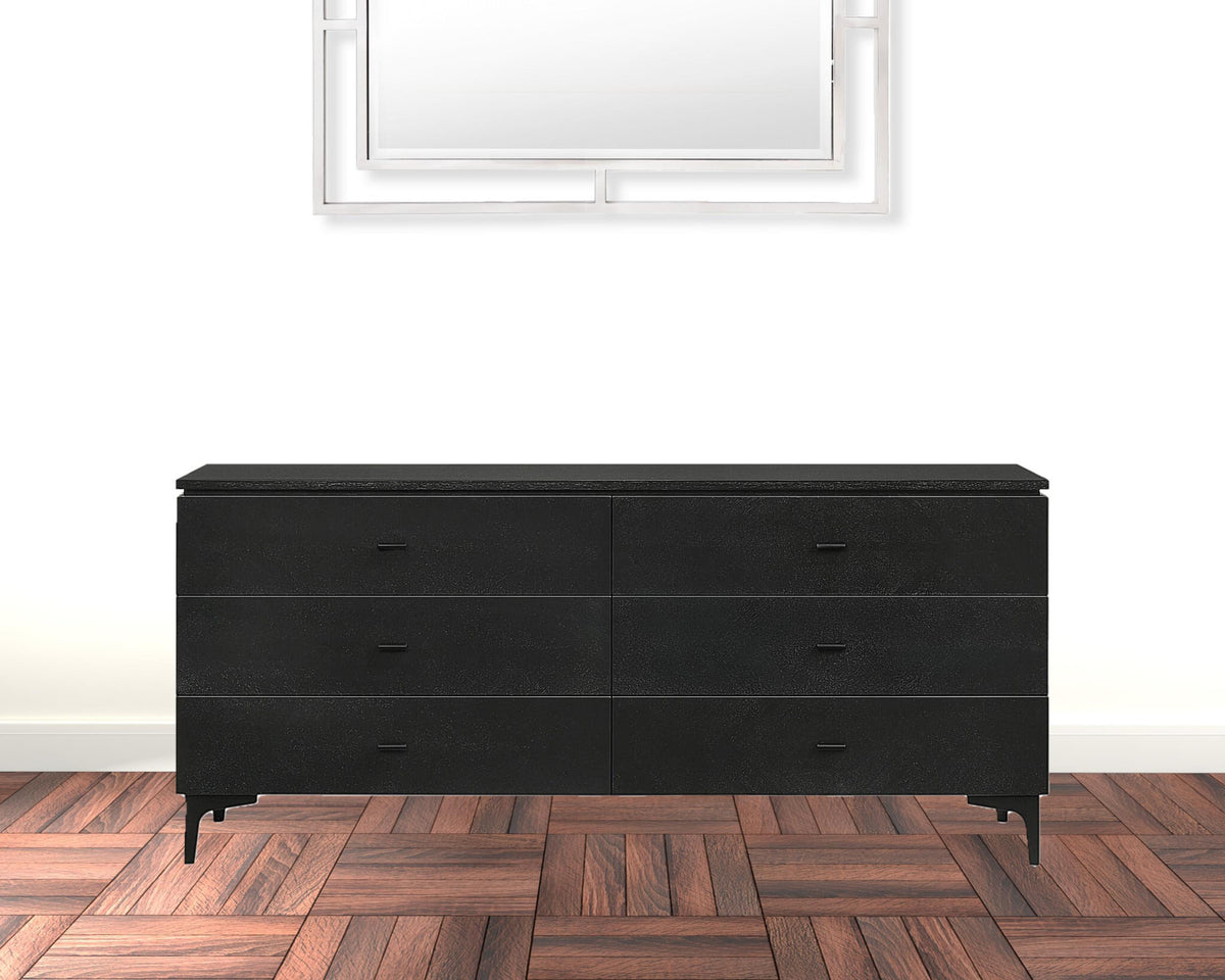 63" Black Six Drawer Double Dresser