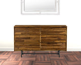 57" Brown and Black Solid Wood Six Drawer Double Dresser