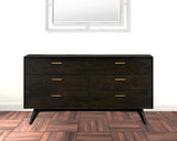 63" Brown Solid Wood Six Drawer Dresser