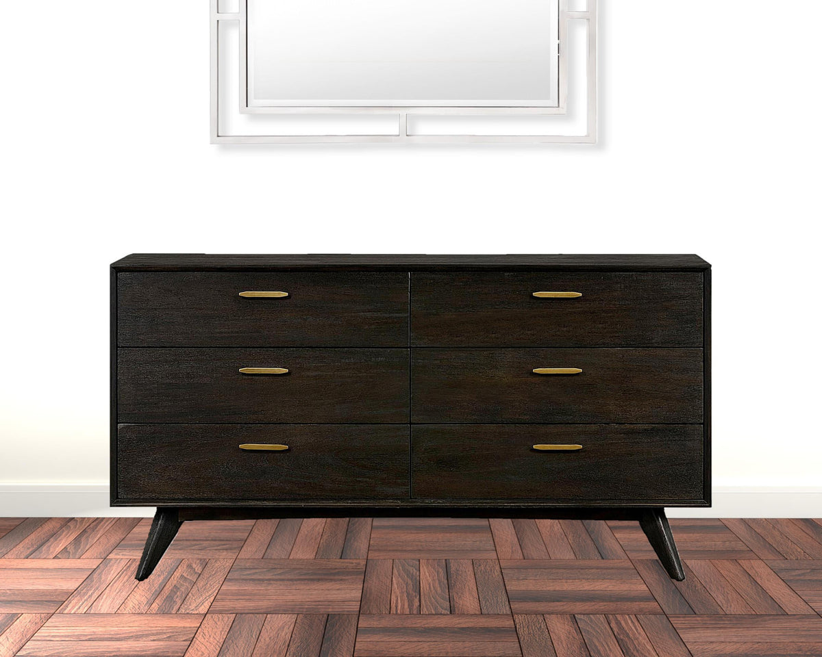 63" Brown Solid Wood Six Drawer Dresser