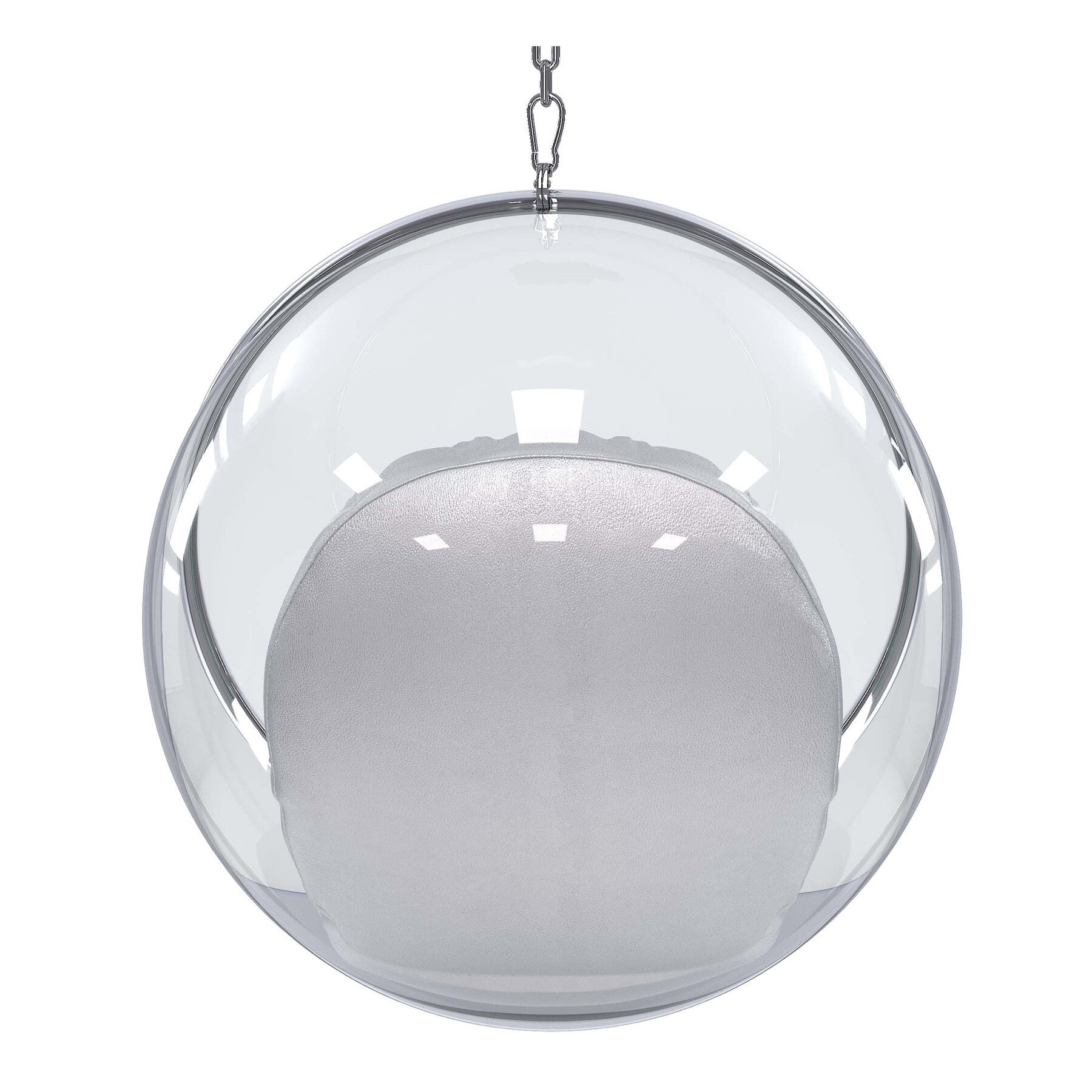 42" Silver and Clear Acrylic and Faux Leather Balloon Chair