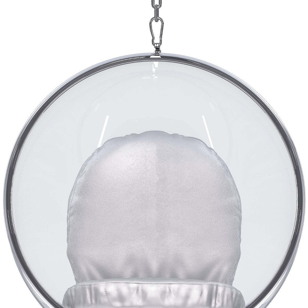 42" Silver and Clear Acrylic and Faux Leather Balloon Chair