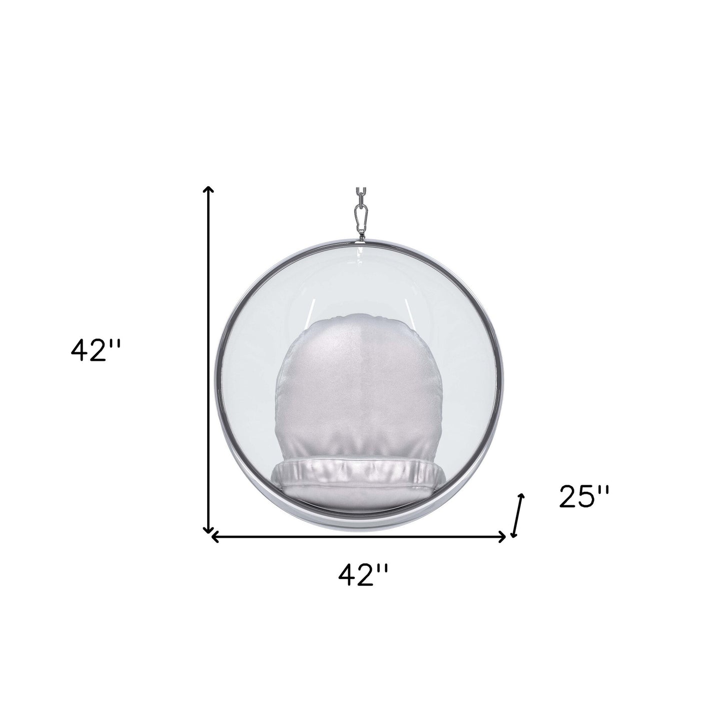 42" Silver and Clear Acrylic and Faux Leather Balloon Chair