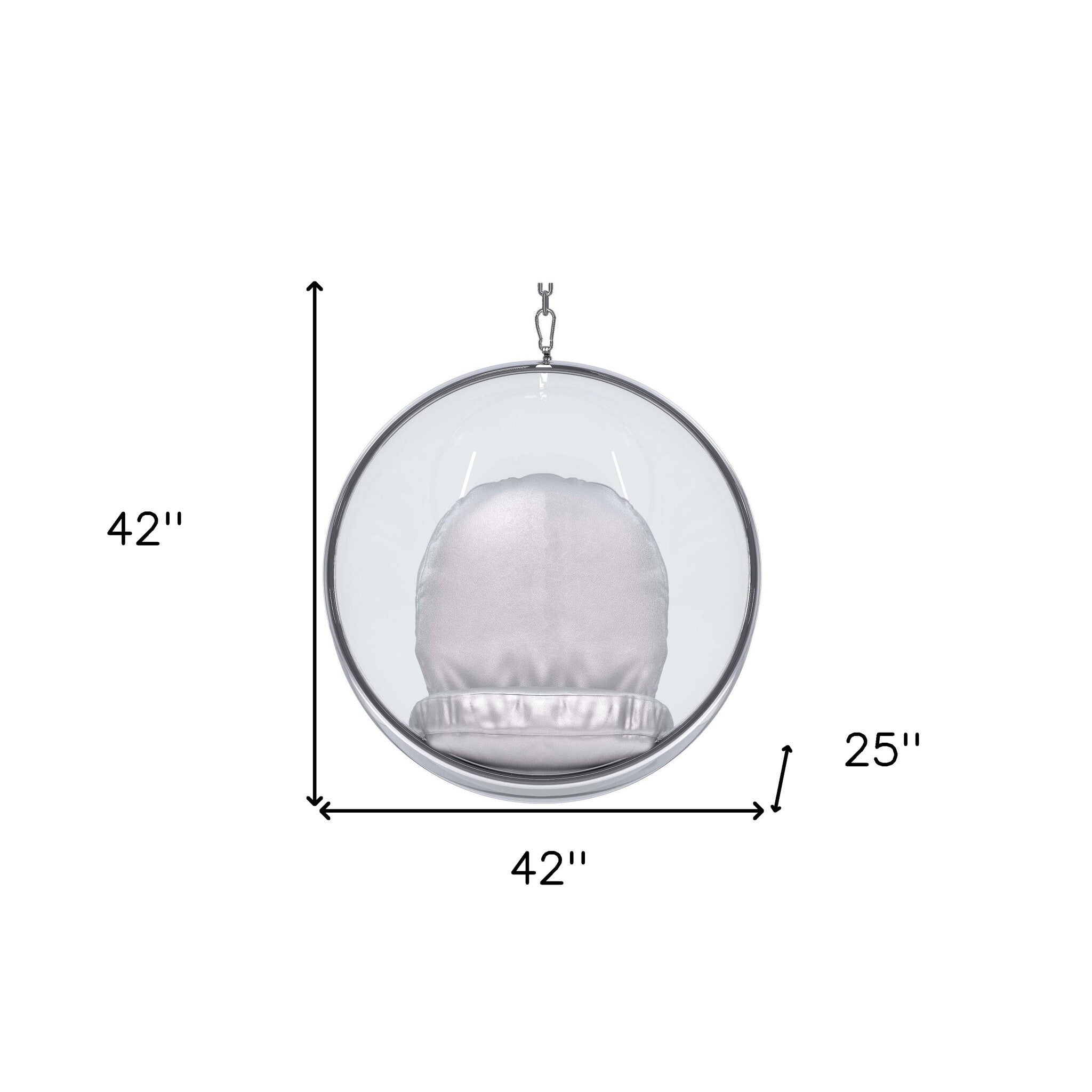 42" Silver and Clear Acrylic and Faux Leather Balloon Chair