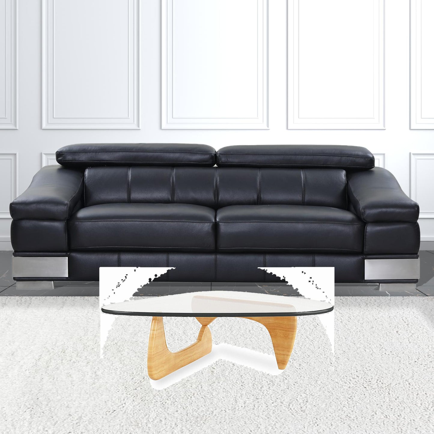 50" Clear And Natural Glass And Solid Wood Triangle Coffee Table