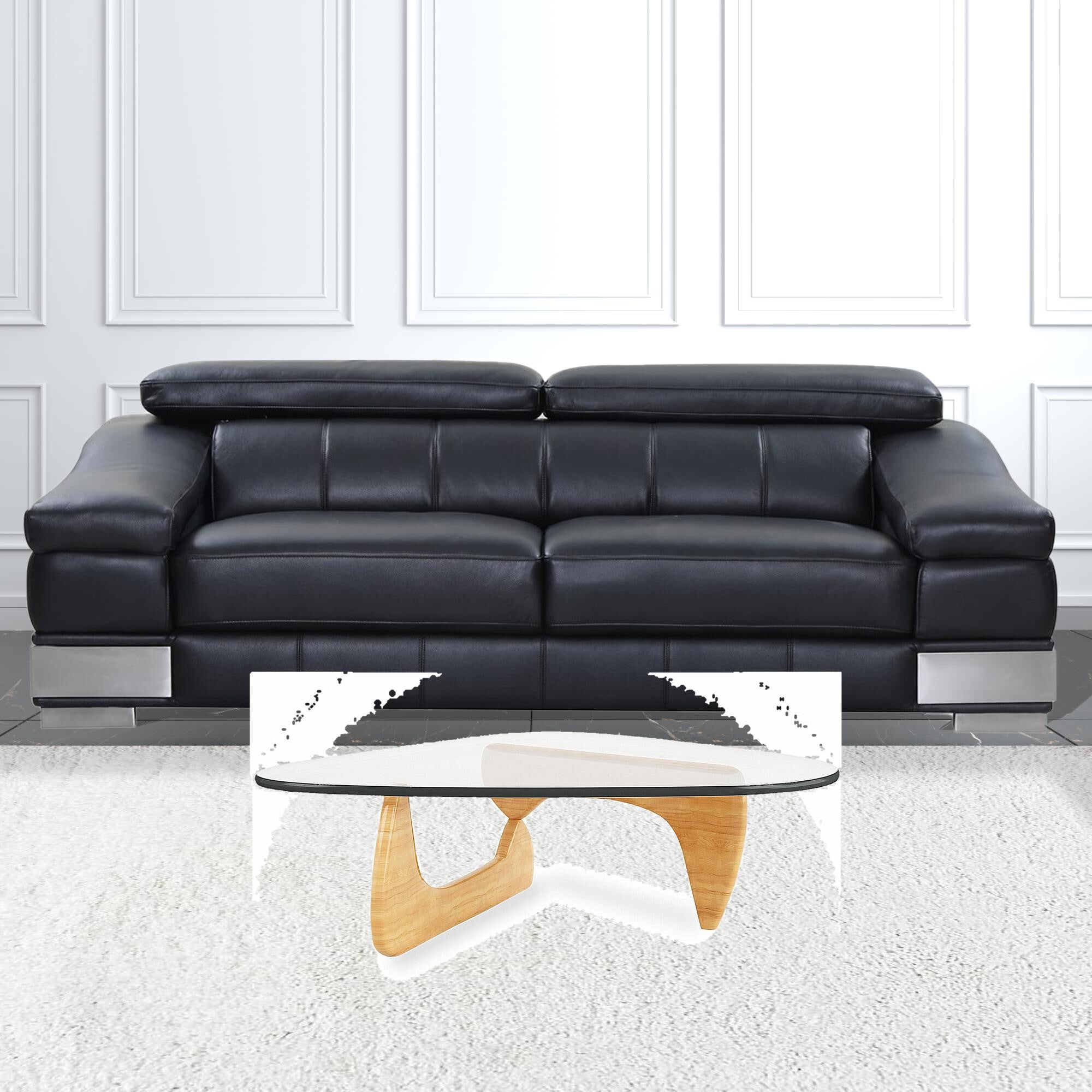 50" Clear And Natural Glass And Solid Wood Triangle Coffee Table