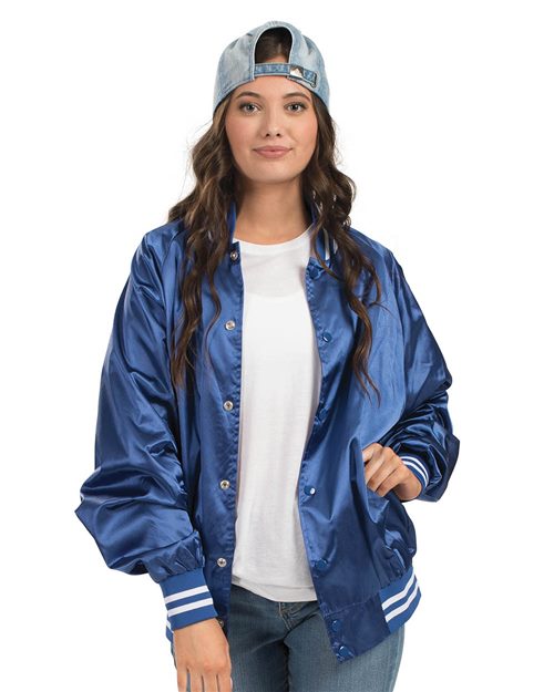 Unisex Satin Baseball Jacket Striped Trim - 5208