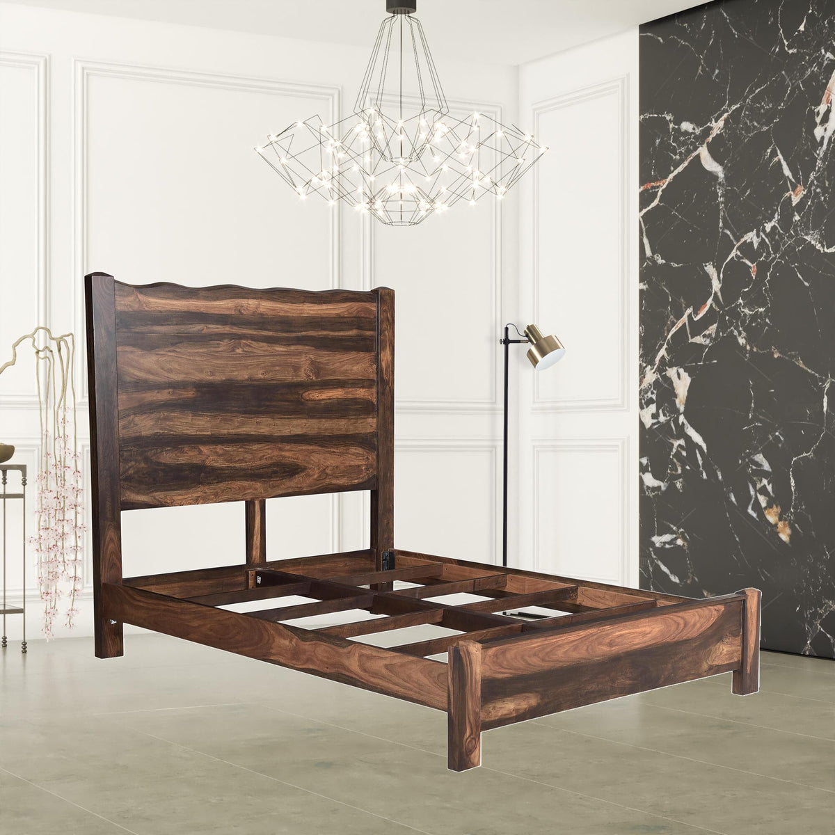 Live Edge Solid Wood Queen Dark Brown Bed