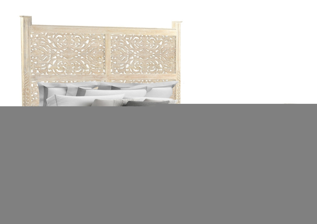 White Distressed Solid Wood King Bed Frame