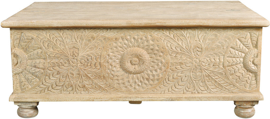 49" Natural Solid Wood Distressed Lift Top Coffee Table