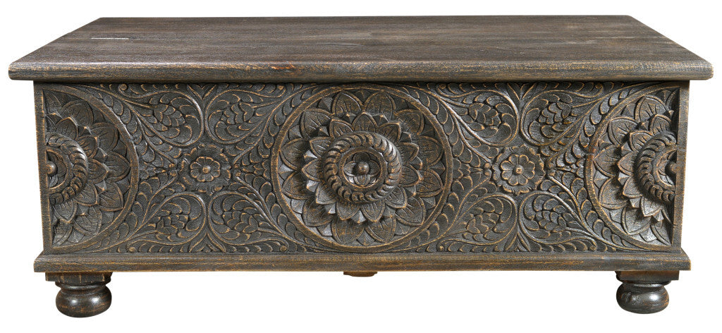 49" Black Solid Wood Distressed Lift Top Coffee Table