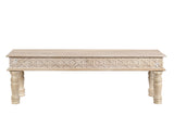 58" White Distressed and Carved Solid Wood Dining bench