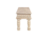 58" White Distressed and Carved Solid Wood Dining bench
