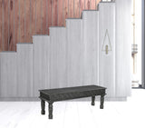 58" Black Distressed and Carved Solid Wood Dining Bench