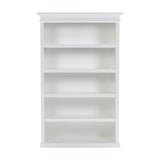 77" Antiqued White Solid Wood Five Tier Bookcase