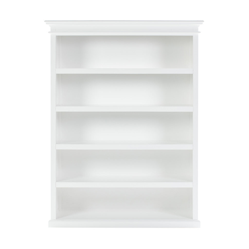 77" Antiqued White Solid Wood Five Tier Bookcase