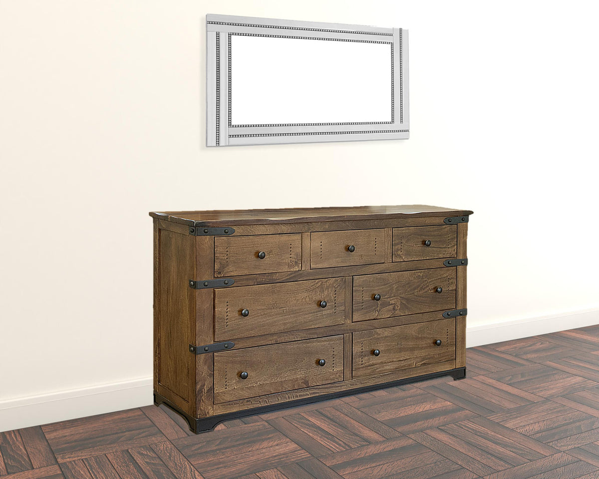 70" Brown and Black Solid Wood Seven Drawer Triple Dresser