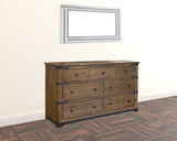 70" Brown and Black Solid Wood Seven Drawer Triple Dresser