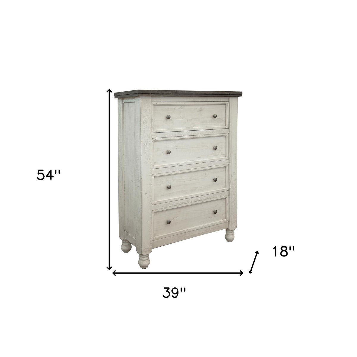 39" Gray and Ivory Solid Wood Four Drawer Chest