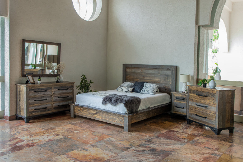 37" Brown and Gray Solid Wood Three Drawer Chest