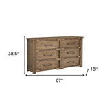 67" Natural Solid Wood Six Drawer Double Dresser