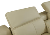 Beige Italian Leather Power Reclining U Shaped Five Piece Corner Sectional With Console