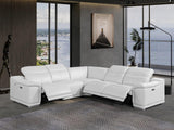 White Italian Leather Power Reclining L Shaped Five Piece Corner Sectional