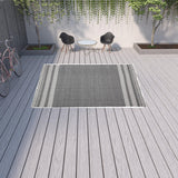 9' X 12' Gray Striped Handmade Stain Resistant Non Skid Indoor Outdoor Area Rug