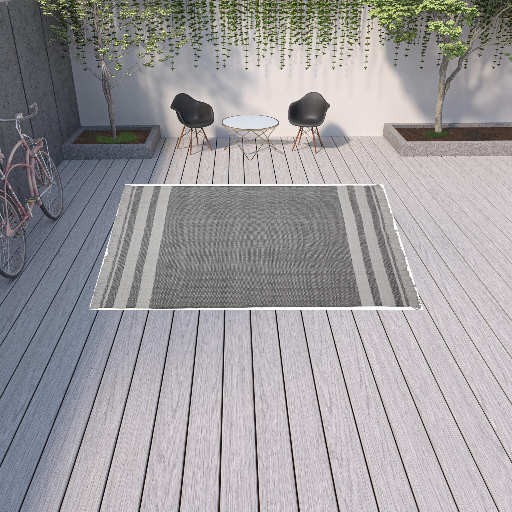 9' X 12' Gray Striped Handmade Stain Resistant Non Skid Indoor Outdoor Area Rug