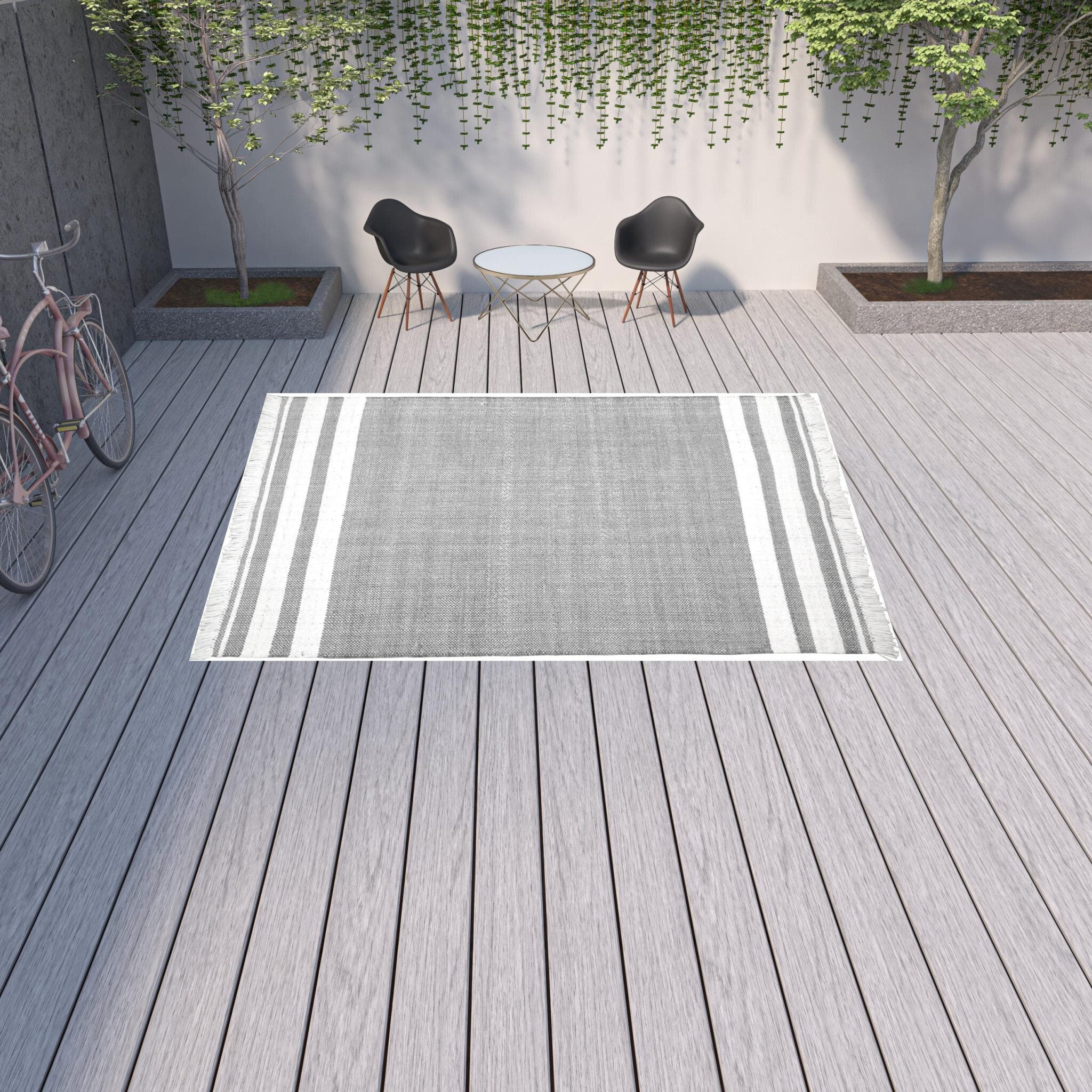 9' X 12' Gray Striped Handmade Stain Resistant Non Skid Indoor Outdoor Area Rug
