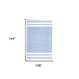 9' X 12' Blue Striped Handmade Stain Resistant Non Skid Indoor Outdoor Area Rug