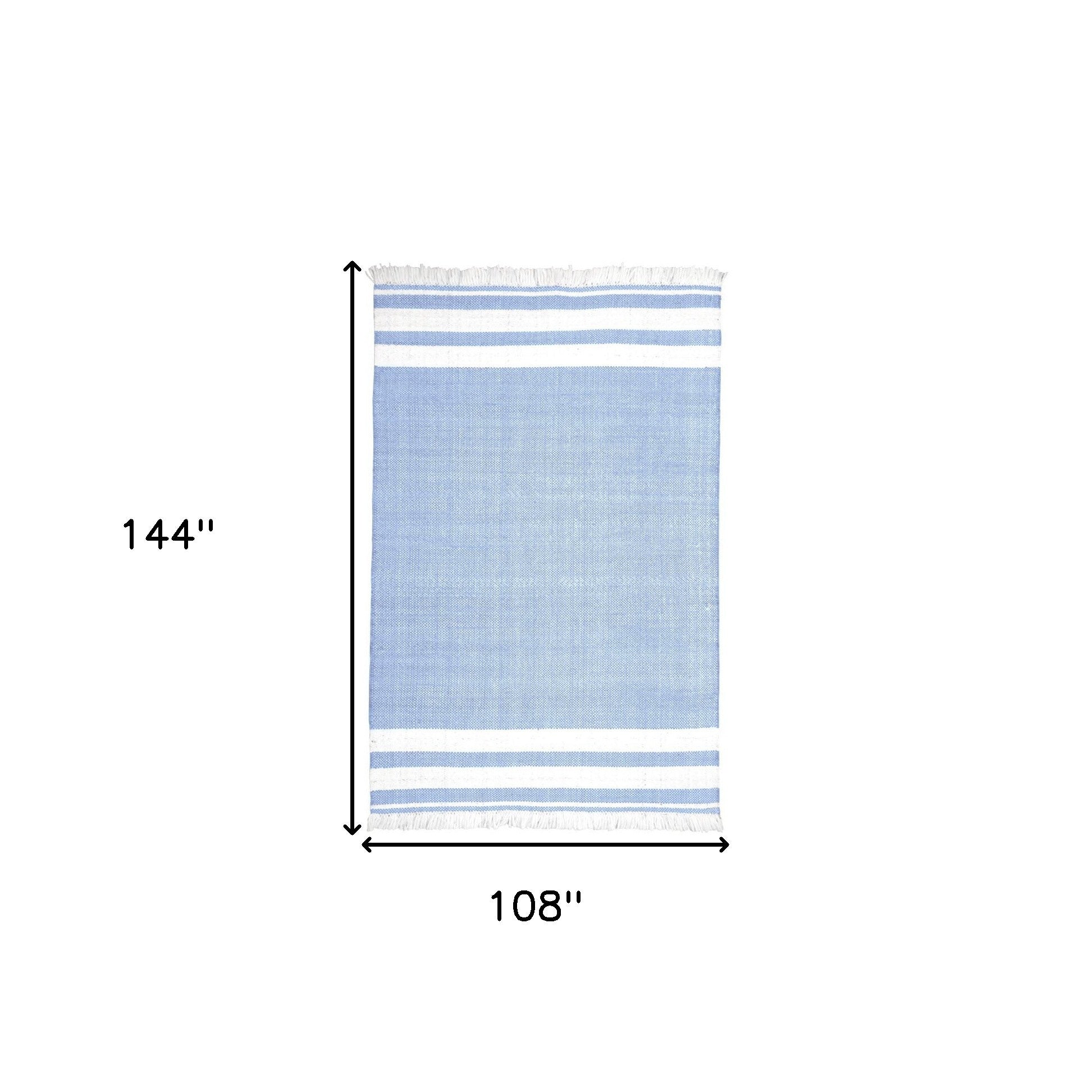 9' X 12' Blue Striped Handmade Stain Resistant Non Skid Indoor Outdoor Area Rug