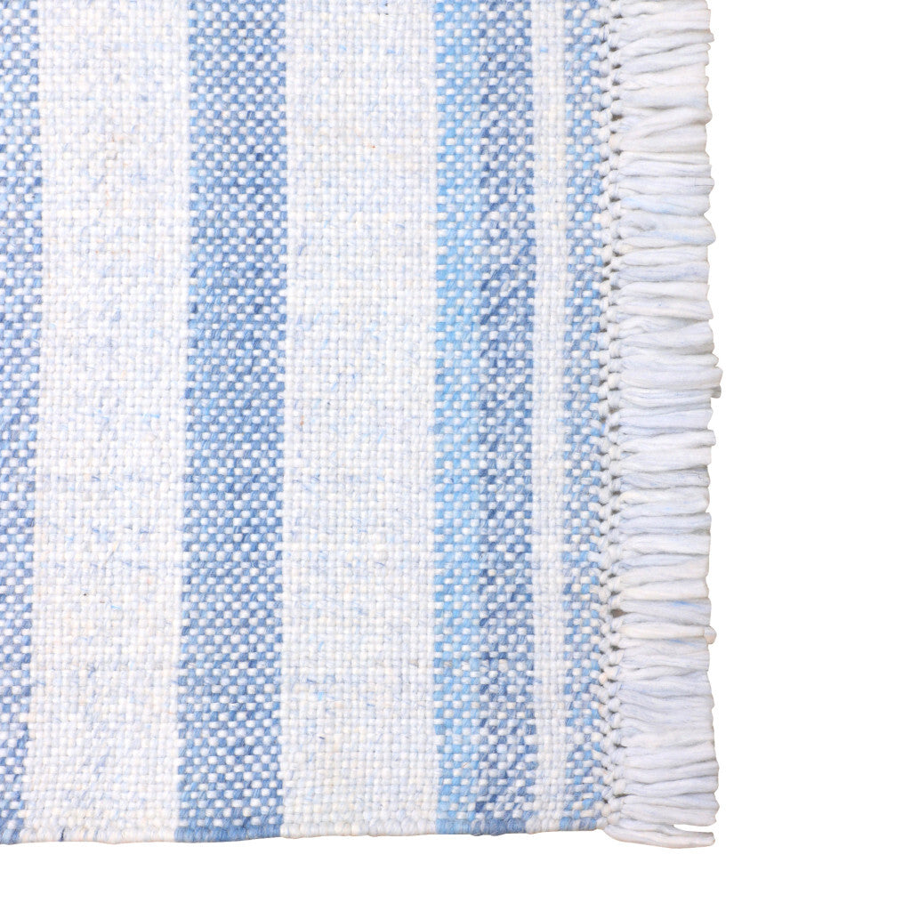 9' X 12' Blue Striped Handmade Stain Resistant Non Skid Indoor Outdoor Area Rug