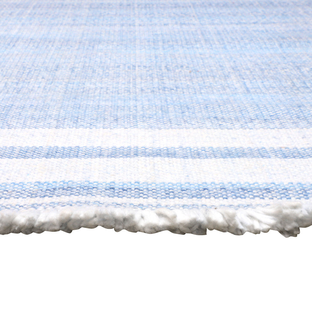 9' X 12' Blue Striped Handmade Stain Resistant Non Skid Indoor Outdoor Area Rug