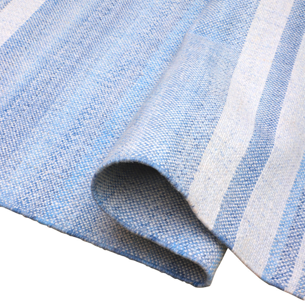 9' X 12' Blue Striped Handmade Stain Resistant Non Skid Indoor Outdoor Area Rug