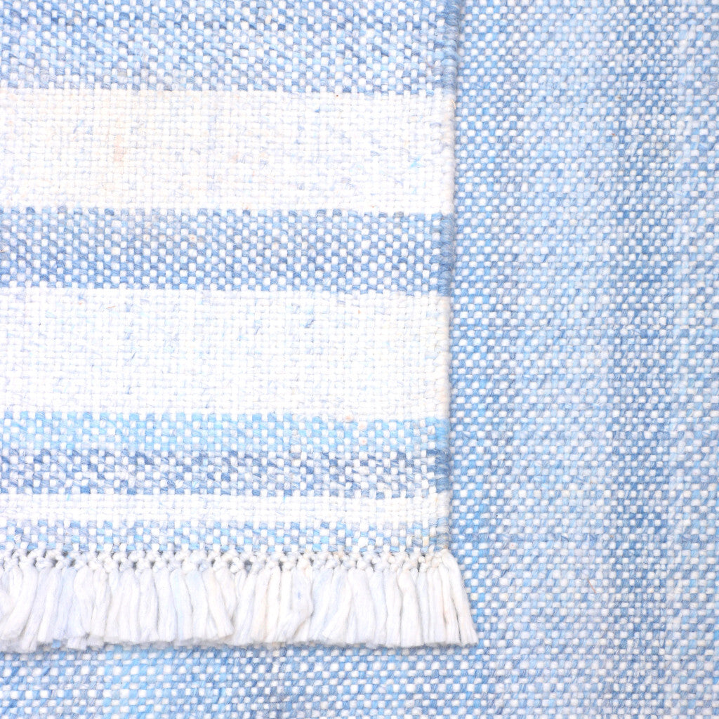 9' X 12' Blue Striped Handmade Stain Resistant Non Skid Indoor Outdoor Area Rug