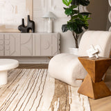 8' X 11' Beige and Brown Abstract Power Loom Distressed Non Skid Area Rug
